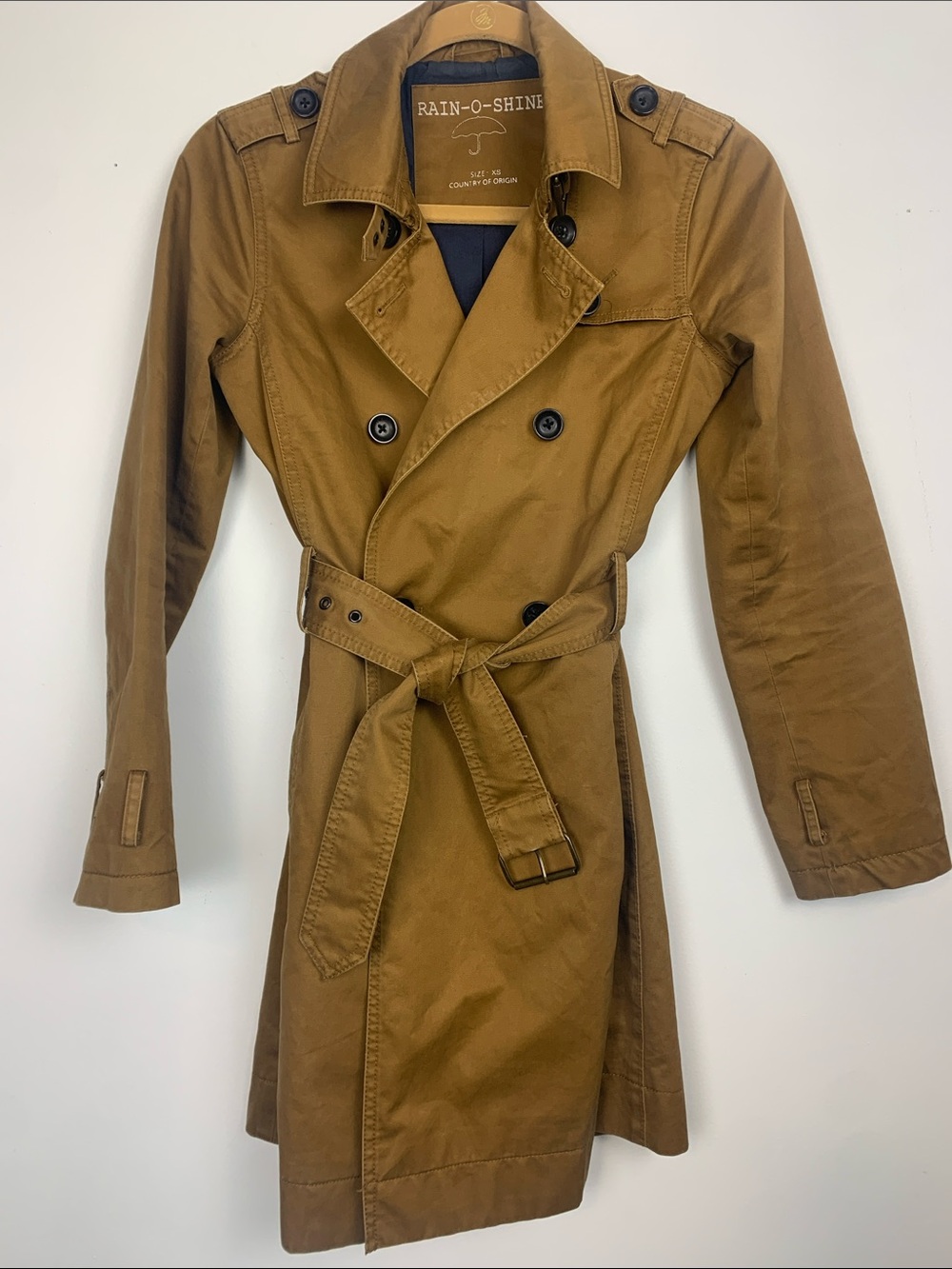 Women’s Trench Coat Mid Length XS Lined Cotton British Khaki color.
